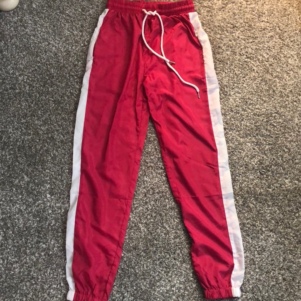 ✨hot pink track pants w/ white stripes✨